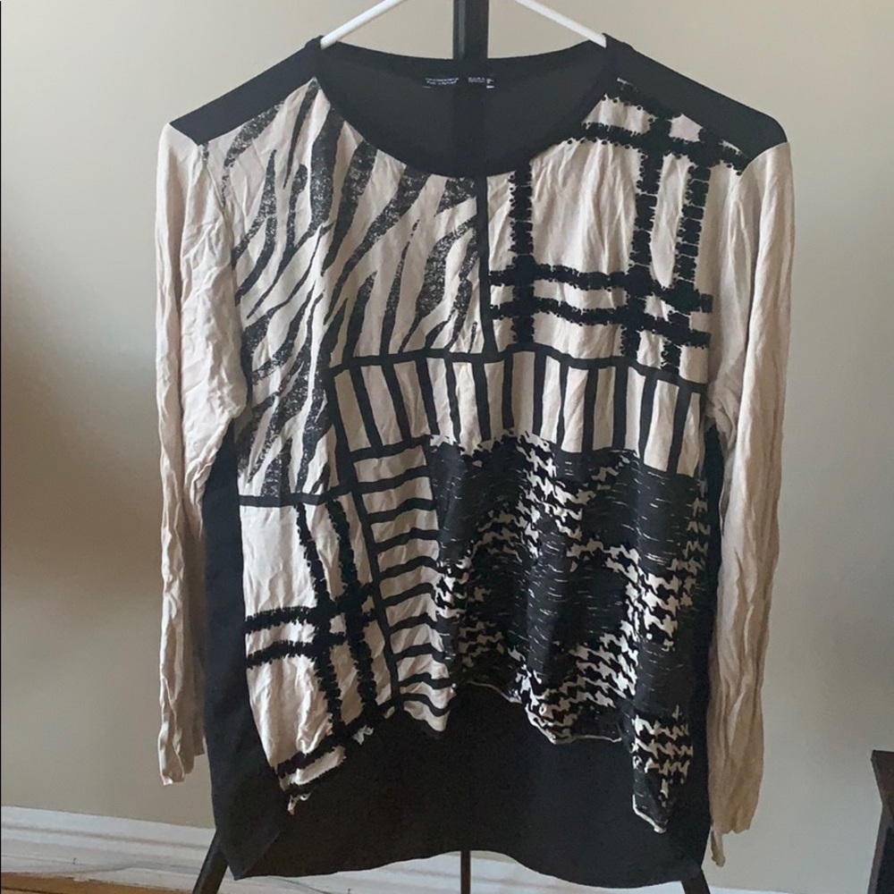Zara W/B Collection Black Beige Abstact Long-Sleeve Shirt